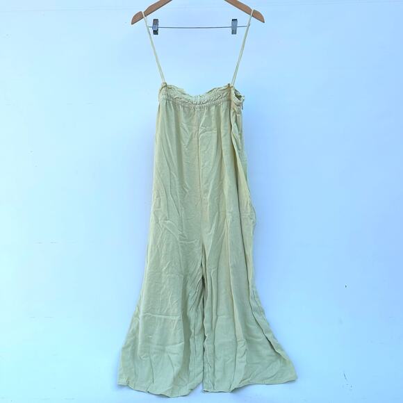 Ali Golden Elastic Jumper Jumpsuit Linen Yellow Citron Wide Leg Alienates Large - Picture 2 of 9